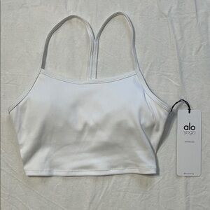 ALO Yoga White Ribbed Strappy Crop Top